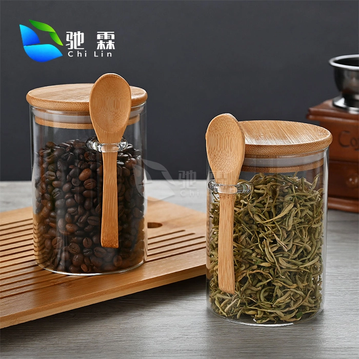 glass and wood spice jars